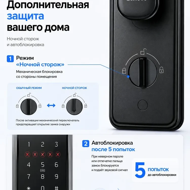 Умный замок электронный Lenovo Smart Lock A6F 11